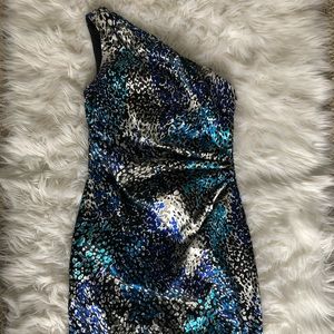 Knee length, one shoulder dress